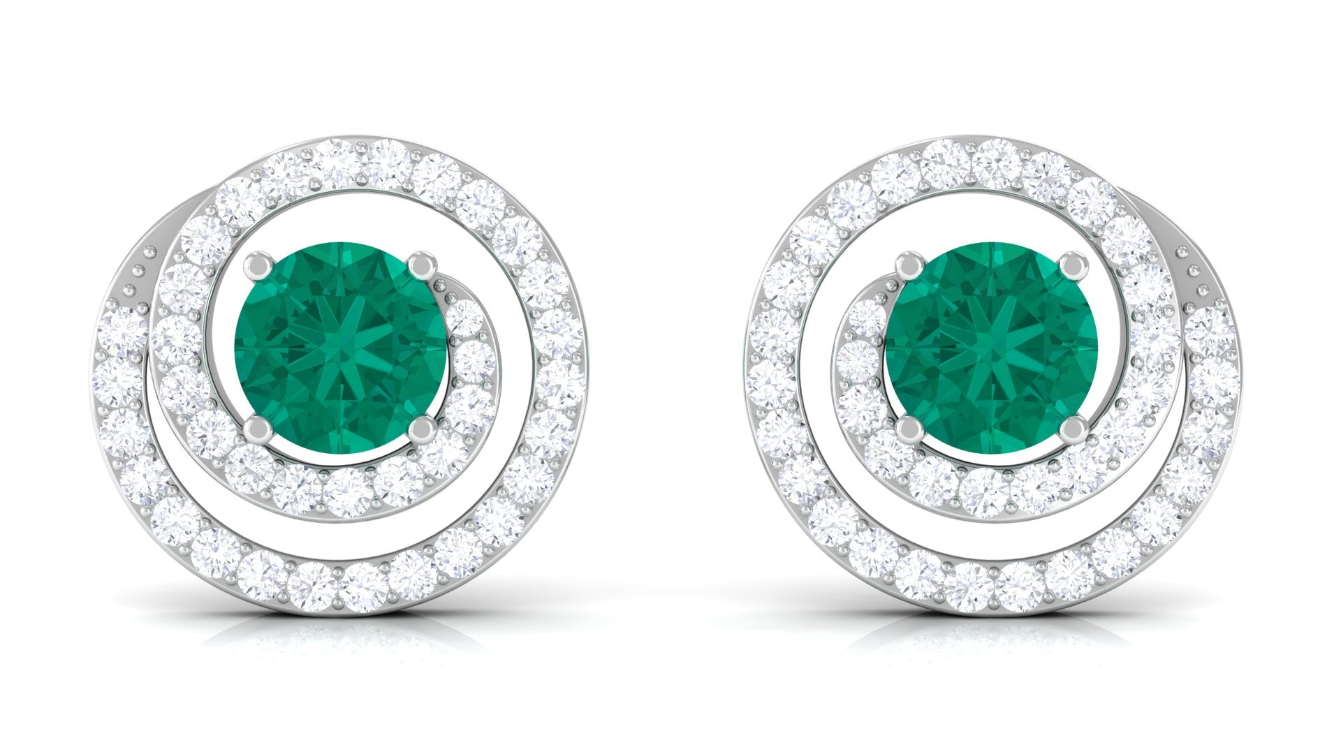 Emerald May Birthstone Stud Earrings with Diamond Emerald - ( AAA ) - Quality - Rosec Jewels