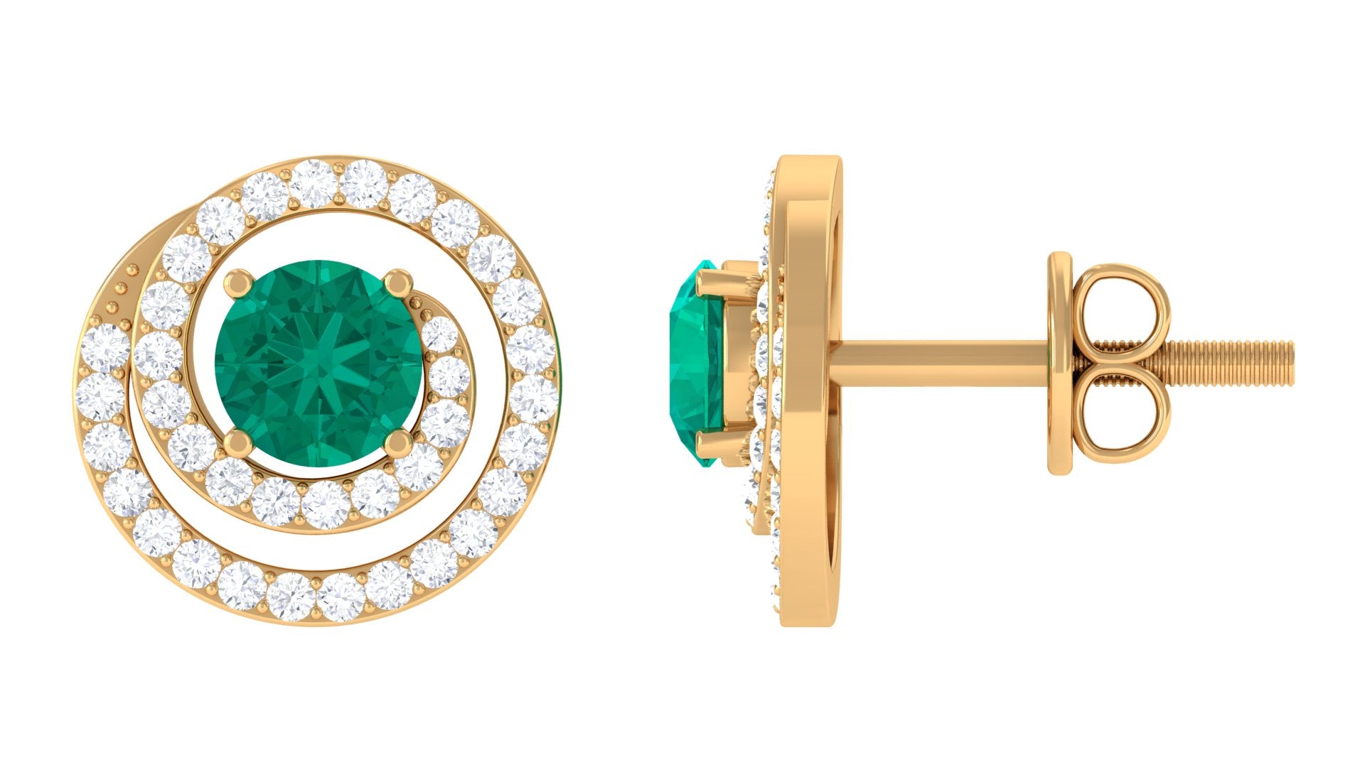 Emerald May Birthstone Stud Earrings with Diamond Emerald - ( AAA ) - Quality - Rosec Jewels