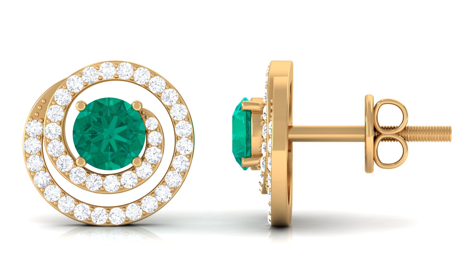 Emerald May Birthstone Stud Earrings with Diamond Emerald - ( AAA ) - Quality - Rosec Jewels