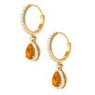 Pear Shape Citrine Hoop Drop Earrings with Moissanite Halo Citrine - ( AAA ) - Quality - Rosec Jewels