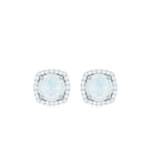 Round Moonstone Classic Halo Stud Earrings with Diamond Moonstone - ( AAA ) - Quality - Rosec Jewels