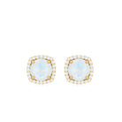 Round Moonstone Classic Halo Stud Earrings with Diamond Moonstone - ( AAA ) - Quality - Rosec Jewels