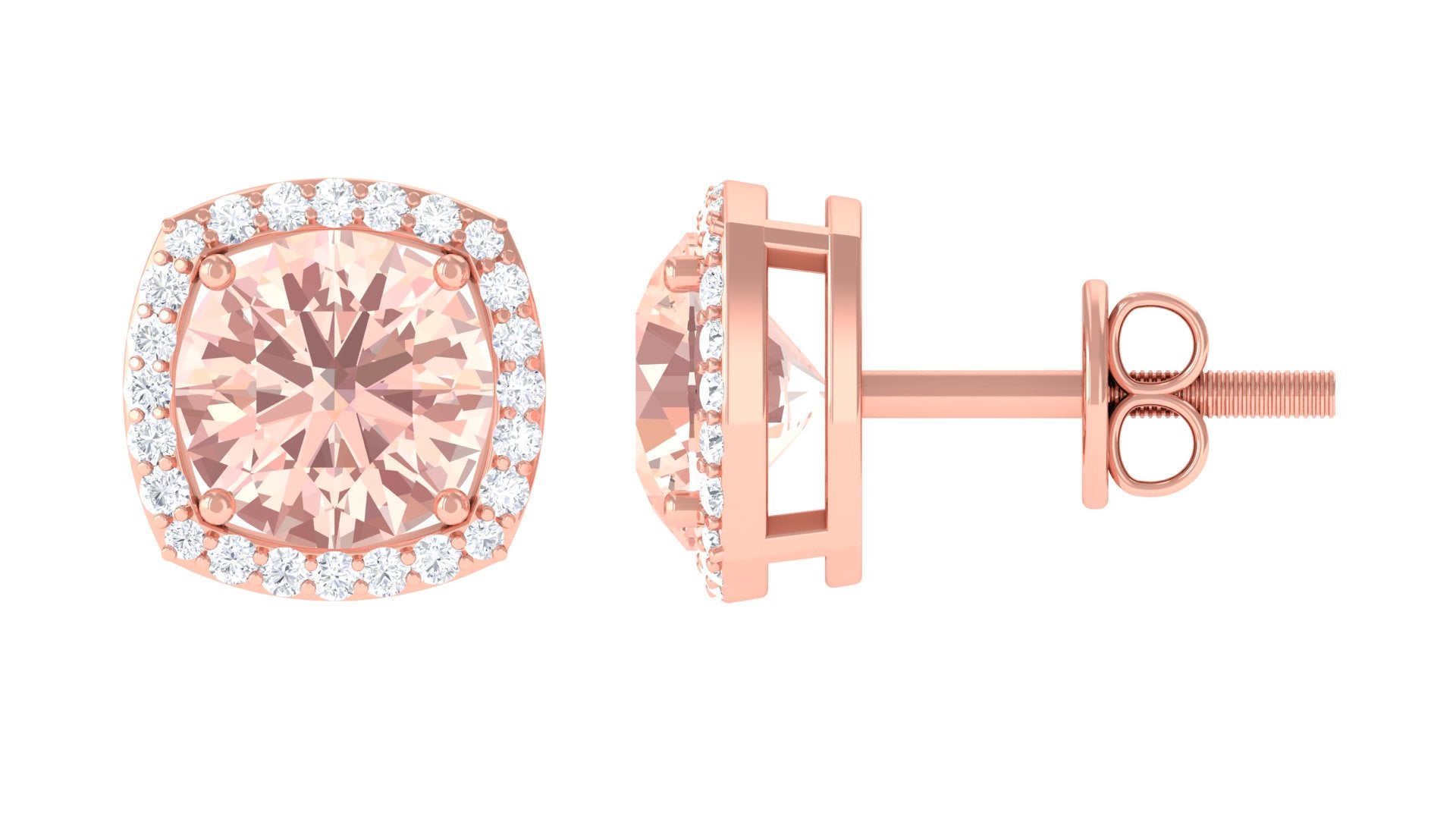 1.75 CT Elegant Morganite Stud Earrings with Diamond Halo Morganite - ( AAA ) - Quality - Rosec Jewels