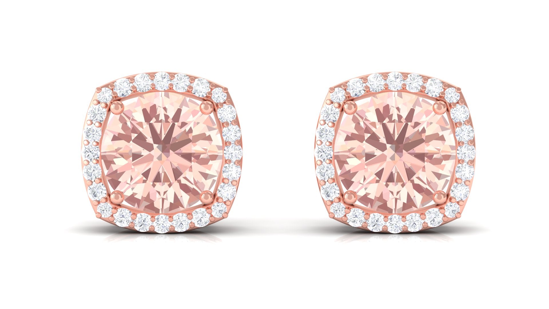 1.75 CT Elegant Morganite Stud Earrings with Diamond Halo Morganite - ( AAA ) - Quality - Rosec Jewels