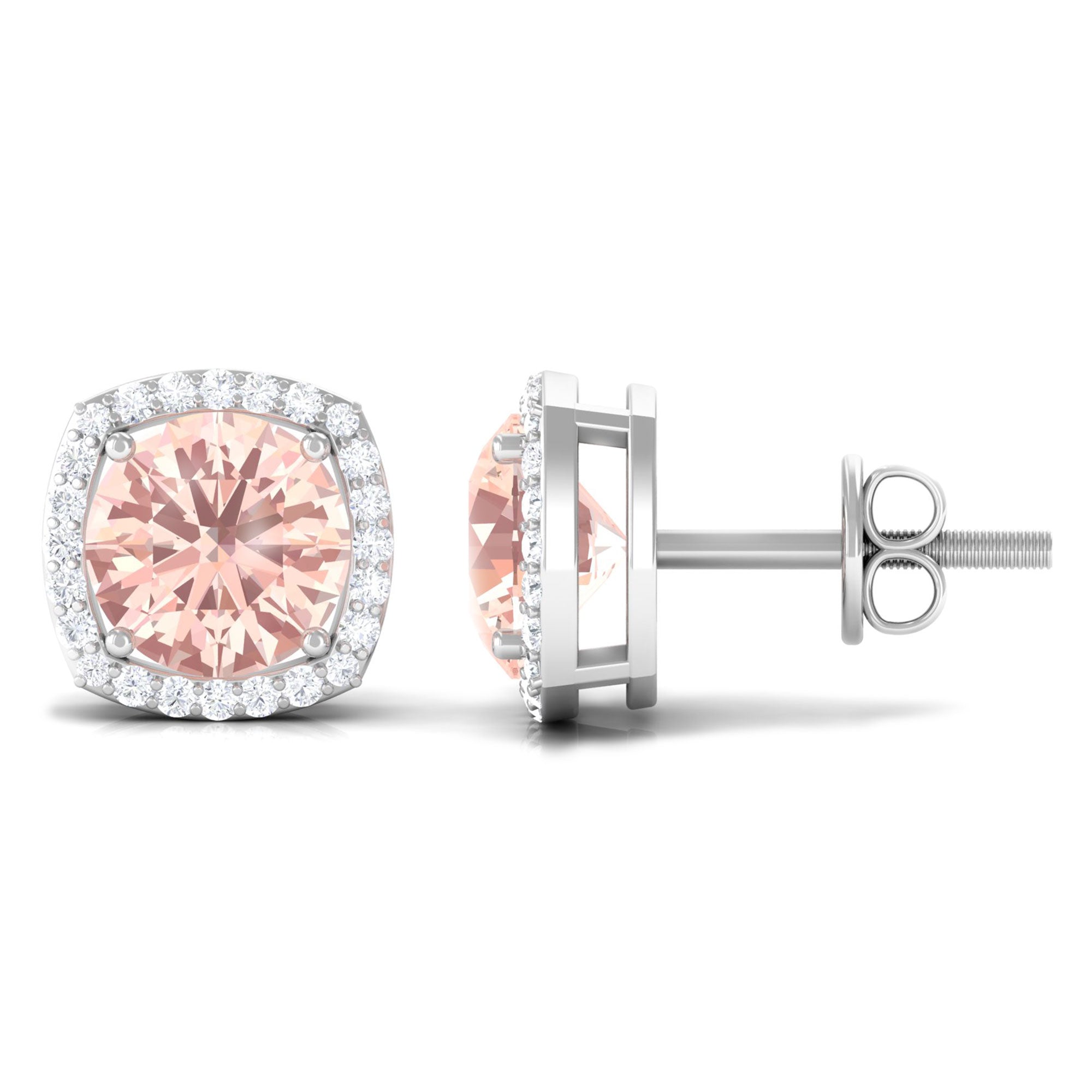 1.75 CT Elegant Morganite Stud Earrings with Diamond Halo Morganite - ( AAA ) - Quality - Rosec Jewels