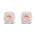 1.75 CT Elegant Morganite Stud Earrings with Diamond Halo Morganite - ( AAA ) - Quality - Rosec Jewels