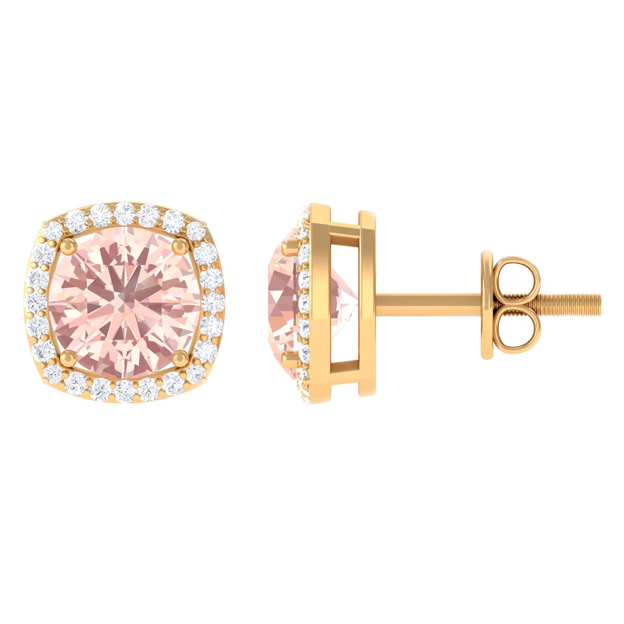 1.75 CT Elegant Morganite Stud Earrings with Diamond Halo Morganite - ( AAA ) - Quality - Rosec Jewels