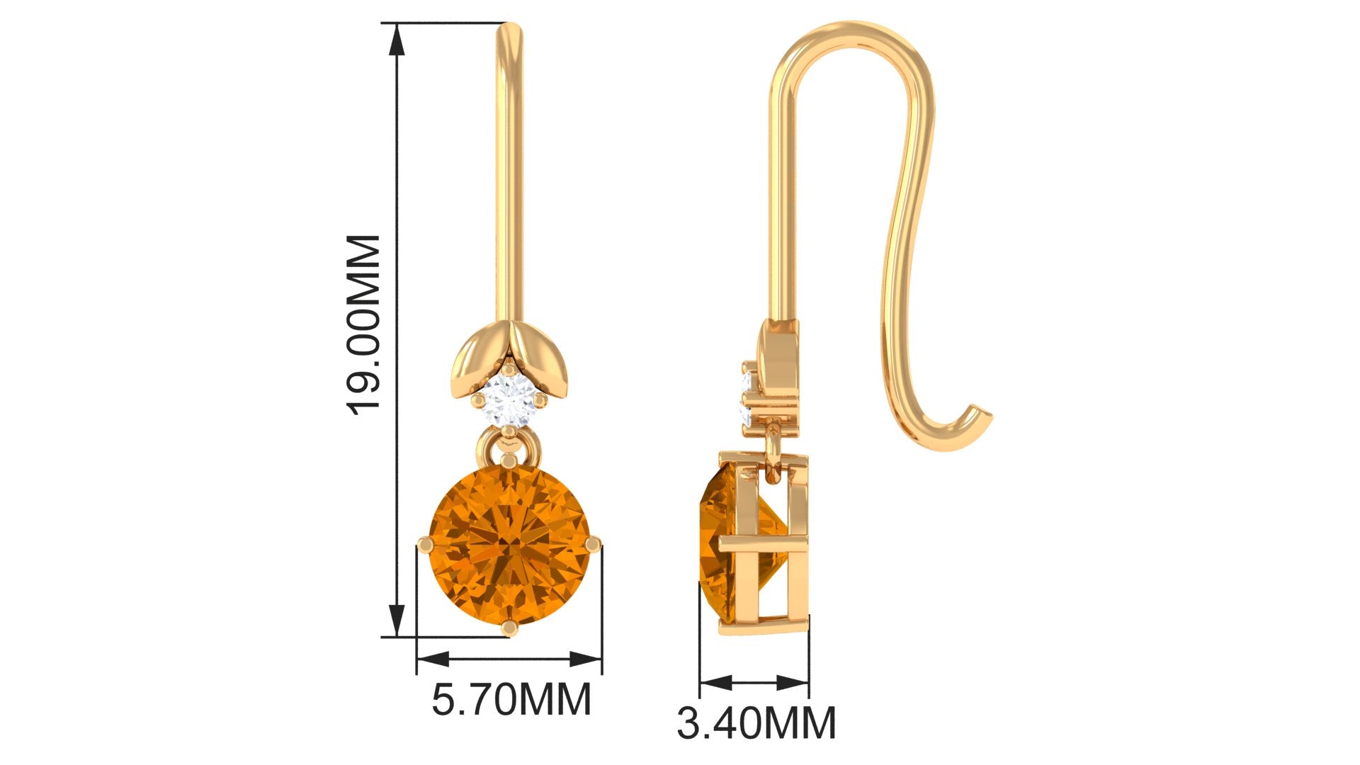 Simple Citrine Drop Diamond Earrings with fish hook Citrine - ( AAA ) - Quality - Rosec Jewels