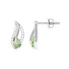 Pear Shape Green Sapphire Leaf Stud Earrings with Diamond Green Sapphire - ( AAA ) - Quality - Rosec Jewels