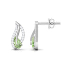 Pear Shape Green Sapphire Leaf Stud Earrings with Diamond Green Sapphire - ( AAA ) - Quality - Rosec Jewels