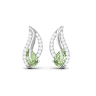 Pear Shape Green Sapphire Leaf Stud Earrings with Diamond Green Sapphire - ( AAA ) - Quality - Rosec Jewels