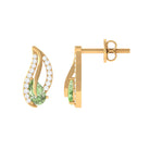 Pear Shape Green Sapphire Leaf Stud Earrings with Diamond Green Sapphire - ( AAA ) - Quality - Rosec Jewels