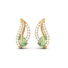 Pear Shape Green Sapphire Leaf Stud Earrings with Diamond Green Sapphire - ( AAA ) - Quality - Rosec Jewels