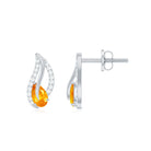 Pear Shape Orange Sapphire and Diamond Leaf Stud Earrings Orange Sapphire - ( AAA ) - Quality - Rosec Jewels