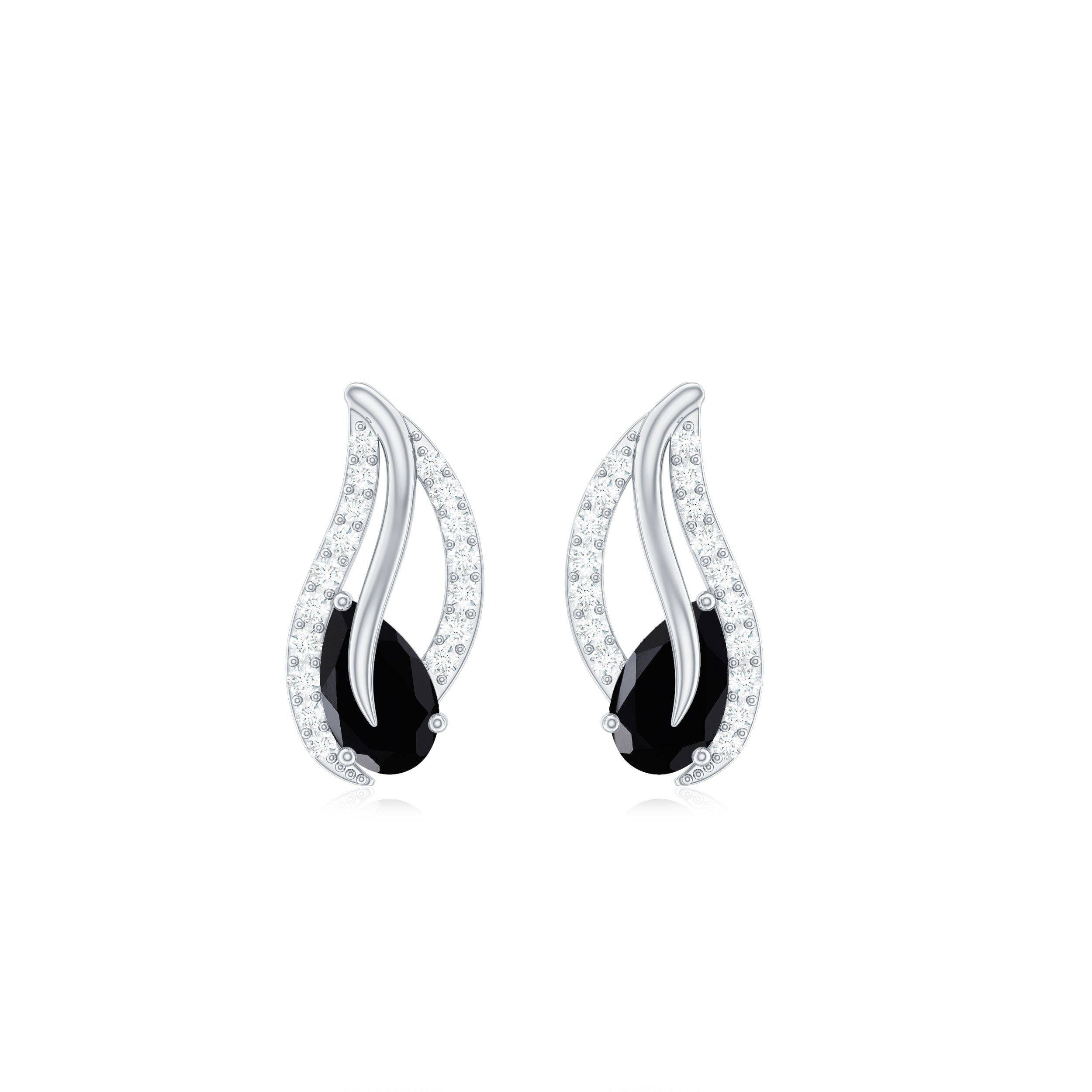 Black and White Diamond Leaf Stud Earrings Black Diamond - ( AAA ) - Quality - Rosec Jewels