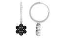 Black Onyx Flower Drop Earrings with Diamond Hoop Black Onyx - ( AAA ) - Quality - Rosec Jewels