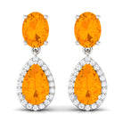 3 CT Classic Fire Opal Dangle Earrings with Diamond Fire Opal - ( AAA ) - Quality - Rosec Jewels