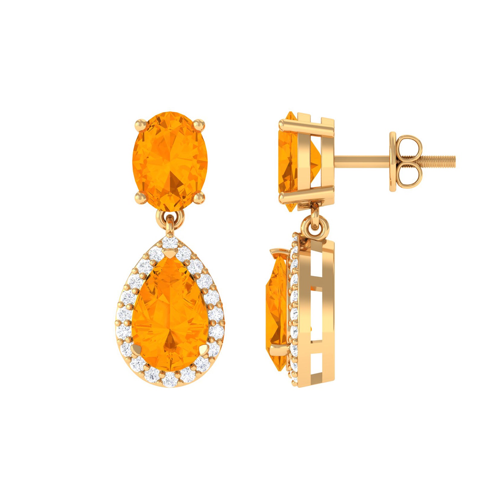 3 CT Classic Fire Opal Dangle Earrings with Diamond Fire Opal - ( AAA ) - Quality - Rosec Jewels