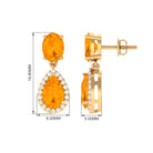 3 CT Classic Fire Opal Dangle Earrings with Diamond Fire Opal - ( AAA ) - Quality - Rosec Jewels