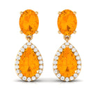 3 CT Classic Fire Opal Dangle Earrings with Diamond Fire Opal - ( AAA ) - Quality - Rosec Jewels