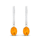 Oval Fire Opal Hinged Hoop Drop Earrings with Diamond Fire Opal - ( AAA ) - Quality - Rosec Jewels