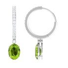 3 CT Oval Peridot Hoop Drop Earrings with Diamond Peridot - ( AAA ) - Quality - Rosec Jewels