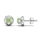 Round Green Sapphire Solitaire Flower Stud Earrings Green Sapphire - ( AAA ) - Quality - Rosec Jewels