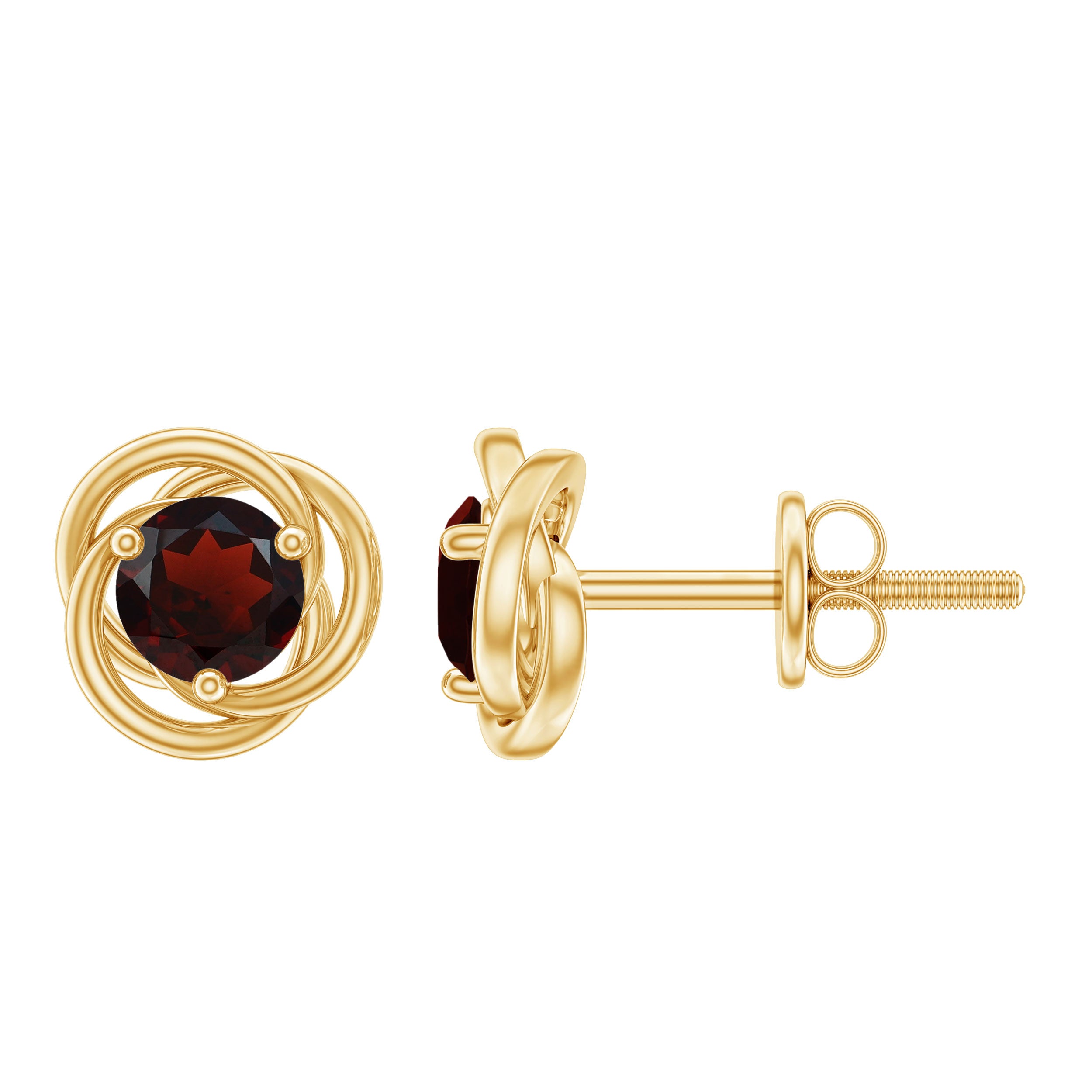 Solitaire Garnet Swirl Stud Earrings in 3 Prong Setting Garnet - ( AAA ) - Quality - Rosec Jewels