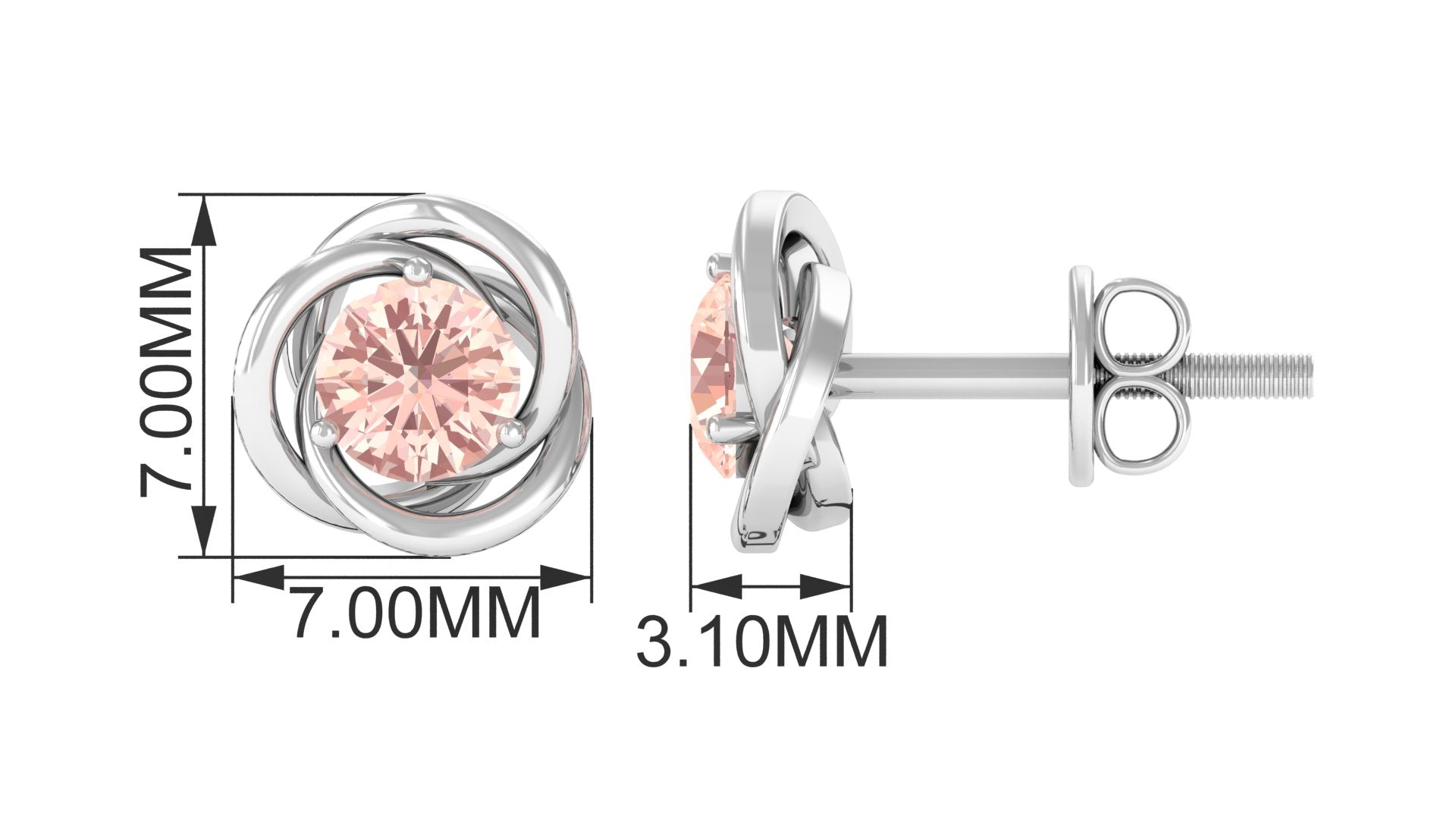 Swirl Stud Earrings with Solitaire Morganite Morganite - ( AAA ) - Quality - Rosec Jewels