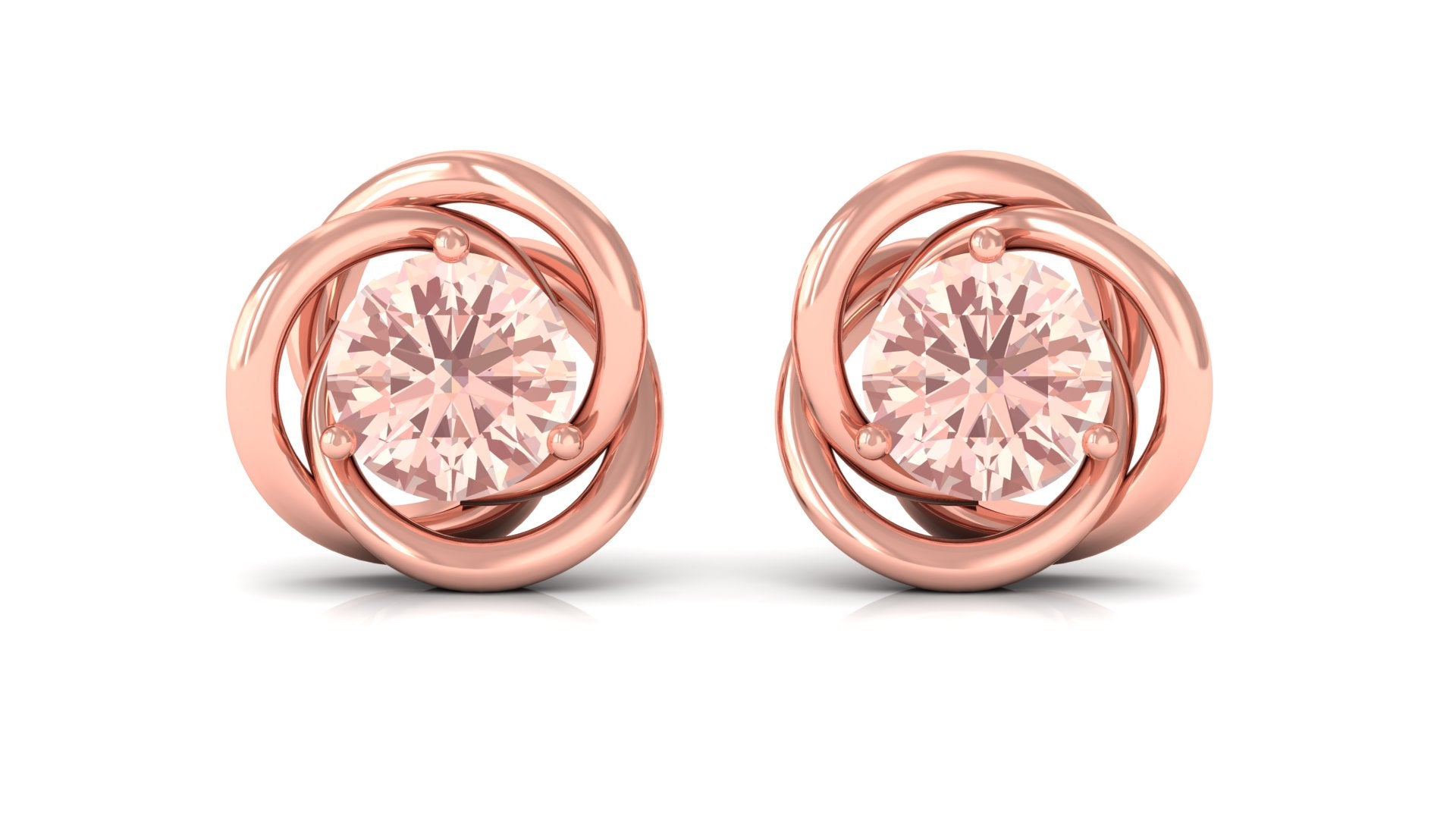 Swirl Stud Earrings with Solitaire Morganite Morganite - ( AAA ) - Quality - Rosec Jewels