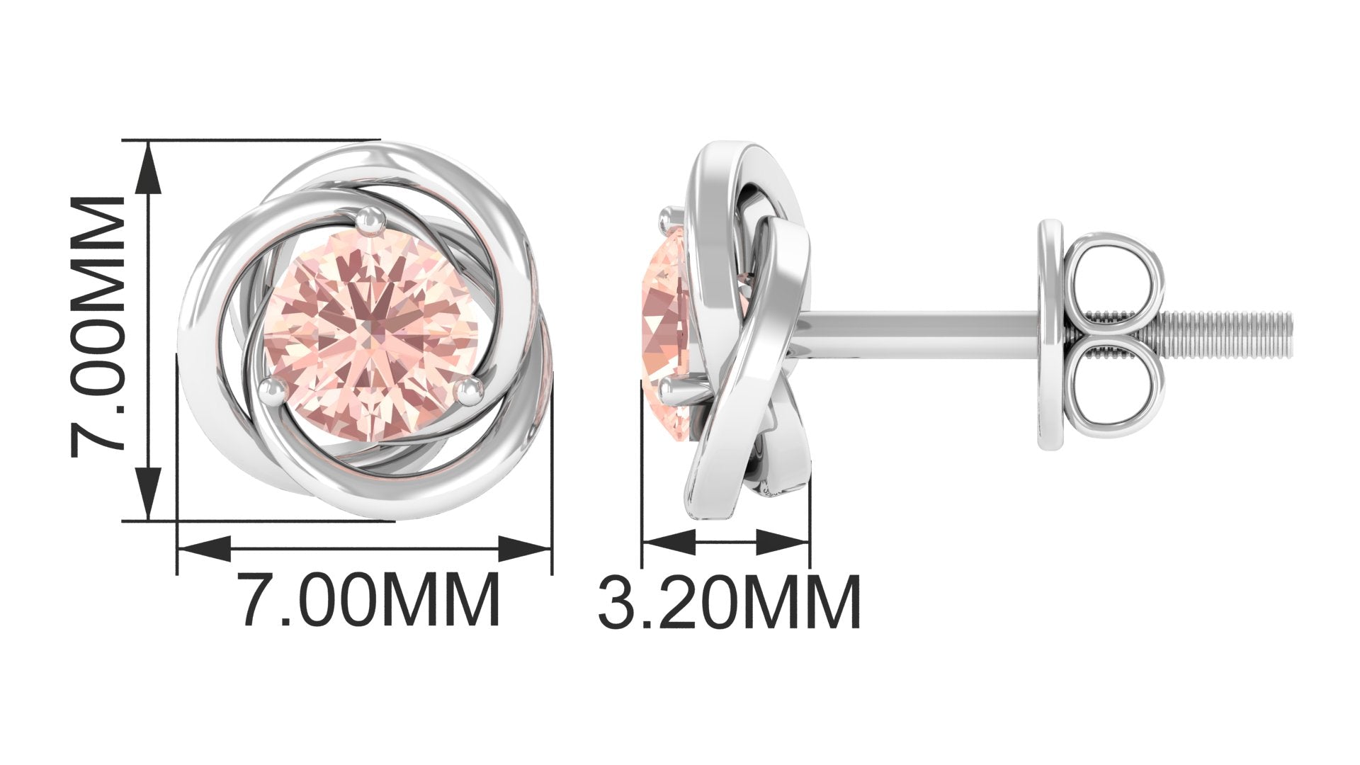 Swirl Stud Earrings with Solitaire Morganite Morganite - ( AAA ) - Quality - Rosec Jewels