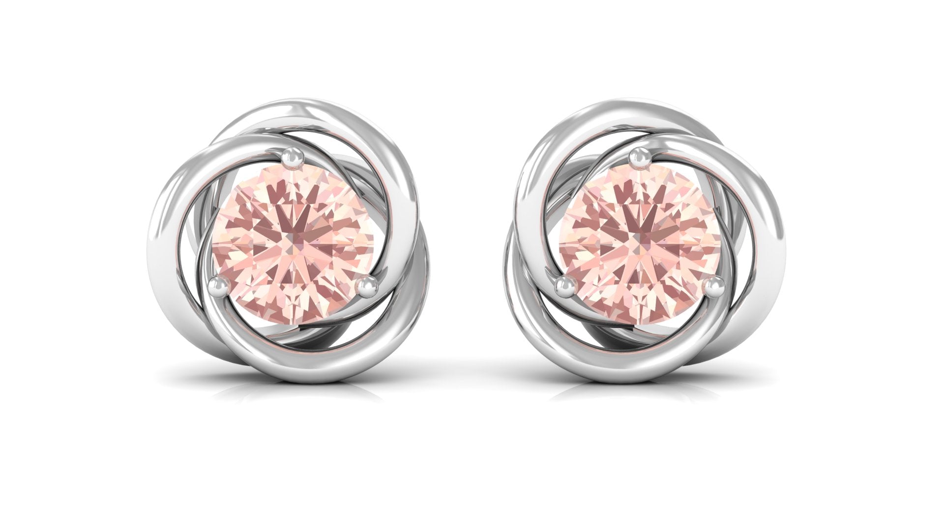 Swirl Stud Earrings with Solitaire Morganite Morganite - ( AAA ) - Quality - Rosec Jewels