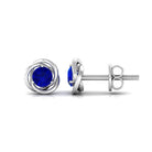 Created Blue Sapphire Swirl Solitaire Stud Earrings Lab Created Blue Sapphire - ( AAAA ) - Quality - Rosec Jewels