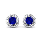 Created Blue Sapphire Swirl Solitaire Stud Earrings Lab Created Blue Sapphire - ( AAAA ) - Quality - Rosec Jewels