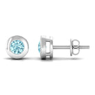 1/4 CT Round Aquamarine Solitaire Stud Earrings in Bezel Setting Aquamarine - ( AAA ) - Quality - Rosec Jewels