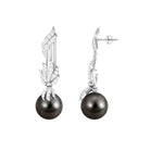 Designer Tahitian Pearl Drop Earrings with Diamond Tahitian pearl - ( AAA ) - Quality - Rosec Jewels