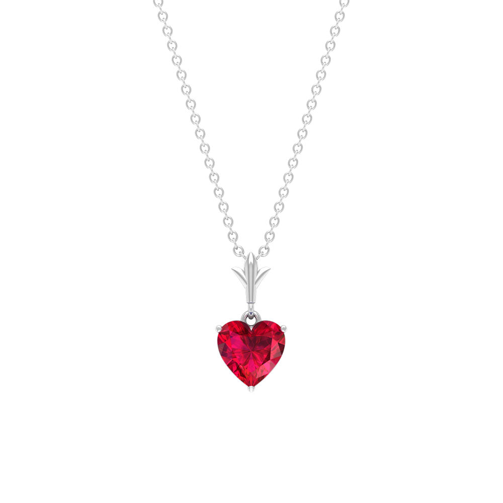 Heart Shape Lab Grown Ruby Solitaire Necklace Lab Created Ruby - ( AAAA ) - Quality - Rosec Jewels