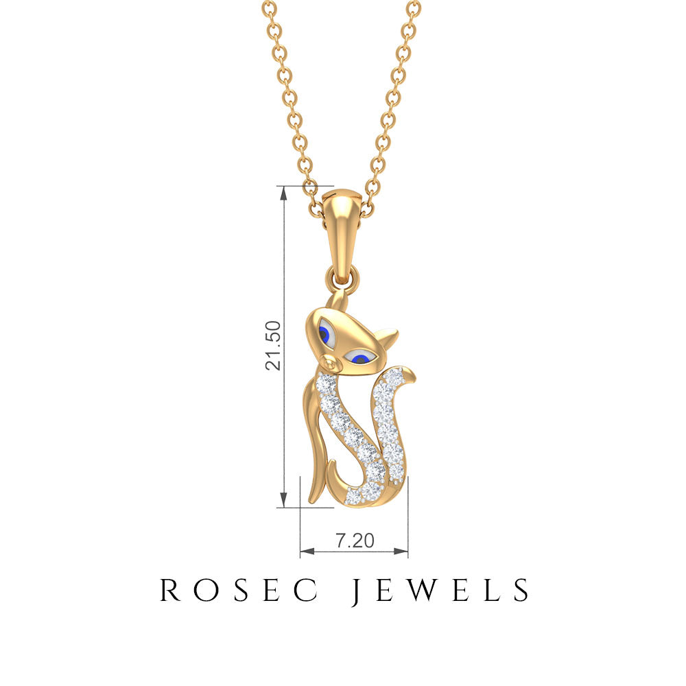 April Birthstone Diamond Kitty Charm Necklace For Women Diamond - ( HI-SI ) - Color and Clarity - Rosec Jewels