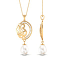 Freshwater Pearl Art Deco Drop Pendant with Diamond Freshwater Pearl - ( AAA ) - Quality - Rosec Jewels