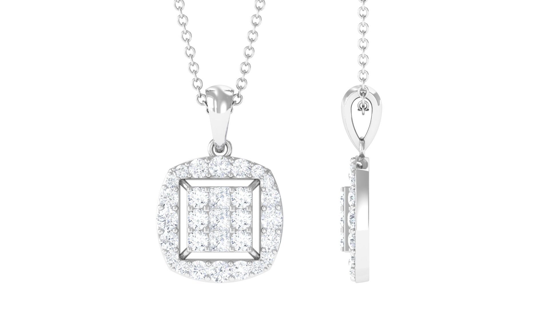 Round and Princess Cut Moissanite Pendant in Illusion Setting Moissanite - ( D-VS1 ) - Color and Clarity - Rosec Jewels