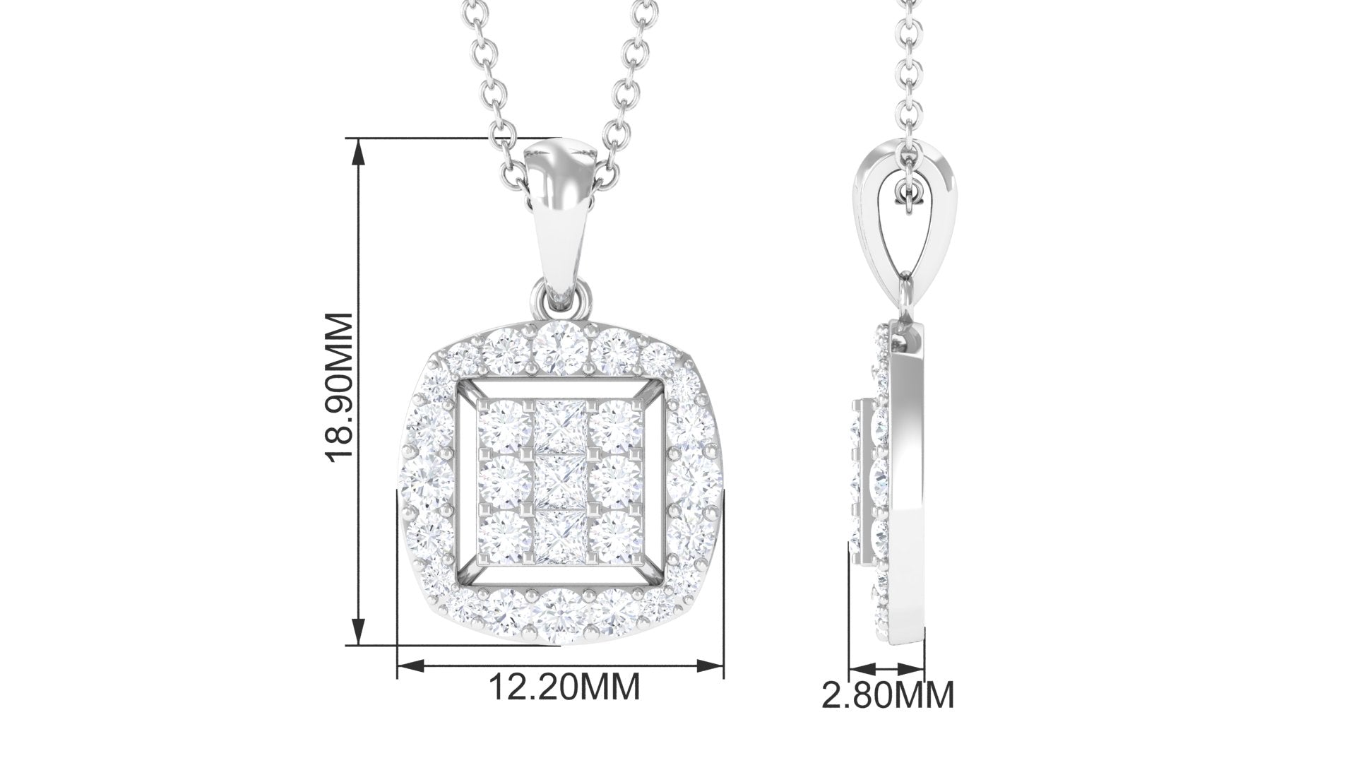 Round and Princess Cut Moissanite Pendant in Illusion Setting Moissanite - ( D-VS1 ) - Color and Clarity - Rosec Jewels