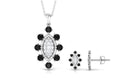 Black Onyx and Diamond Statement Pendant and Earrings Set Black Onyx - ( AAA ) - Quality - Rosec Jewels