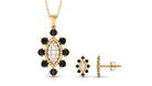 Black Onyx and Diamond Statement Pendant and Earrings Set Black Onyx - ( AAA ) - Quality - Rosec Jewels