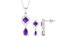 Designer Amethyst and Moissanite Dangle Pendant and Earrings Set Amethyst - ( AAA ) - Quality - Rosec Jewels