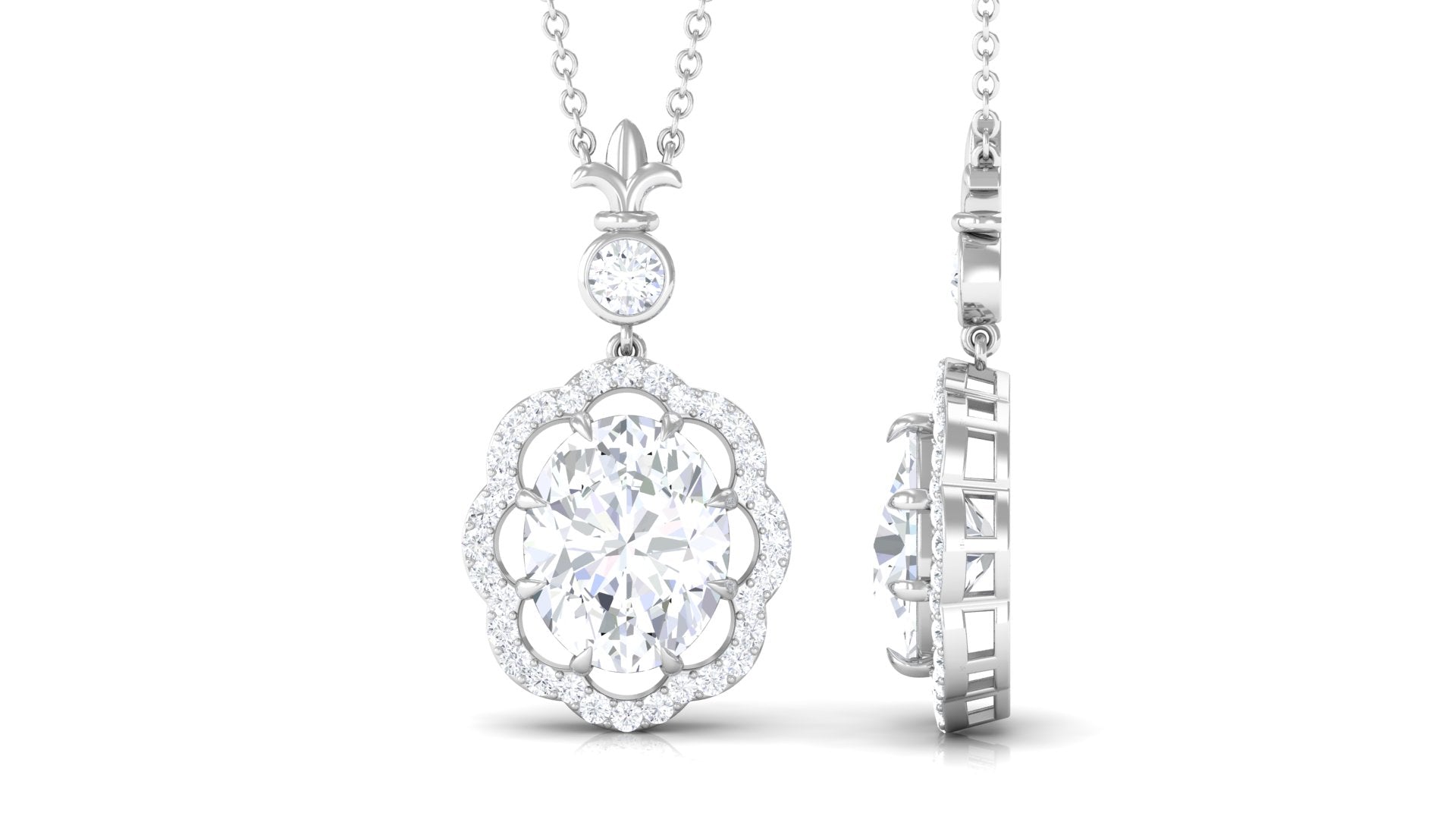 1.75 CT Oval Moissanite Statement Necklace with Halo Moissanite - ( D-VS1 ) - Color and Clarity - Rosec Jewels