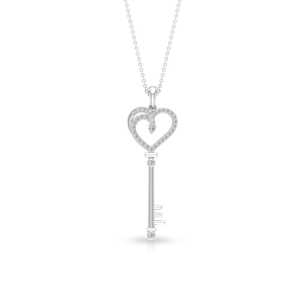 Cubic Zirconia Heart Key Pendant Zircon - ( AAAA ) - Quality - Rosec Jewels