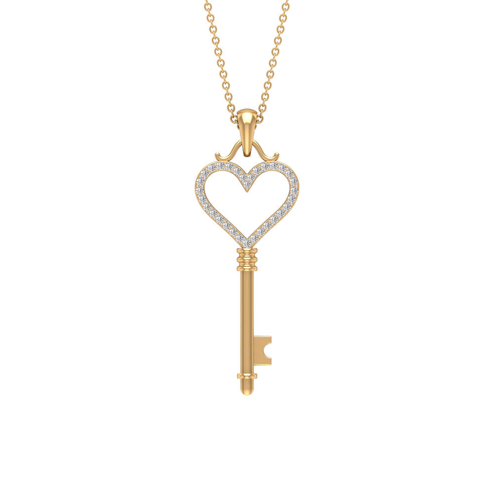 Cubic Zirconia Open Heart Key Pendant Necklace Zircon - ( AAAA ) - Quality - Rosec Jewels