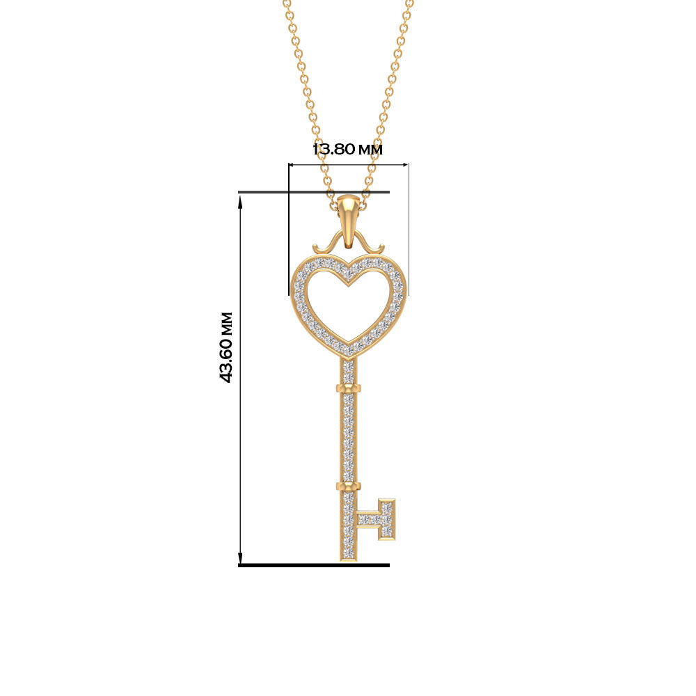 Open Heart Key Pendant with Zircon Zircon - ( AAAA ) - Quality - Rosec Jewels