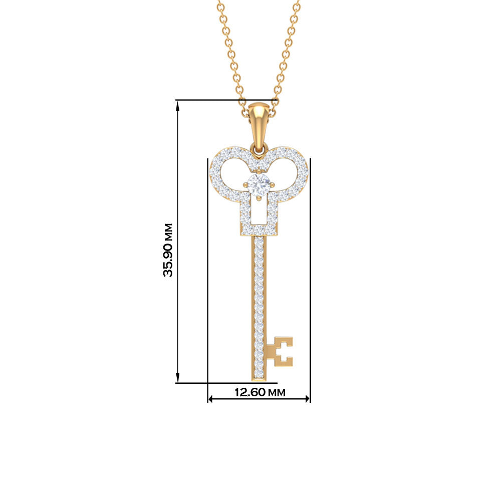 Key Pendant Necklace with Cubic Zirconia Zircon - ( AAAA ) - Quality - Rosec Jewels