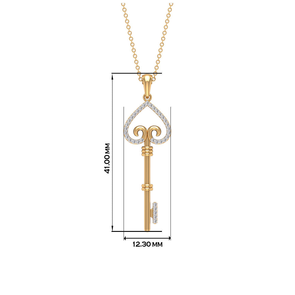 Contemporary Key Pendant Necklace with Zircon Zircon - ( AAAA ) - Quality - Rosec Jewels